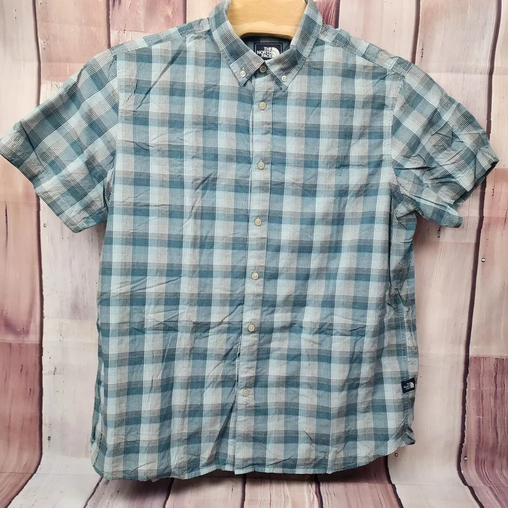 The North‎ Face Shirt Men's 2XL XXL Plaid Button Down Nylon Short Sleeve - Picture 2 of 9